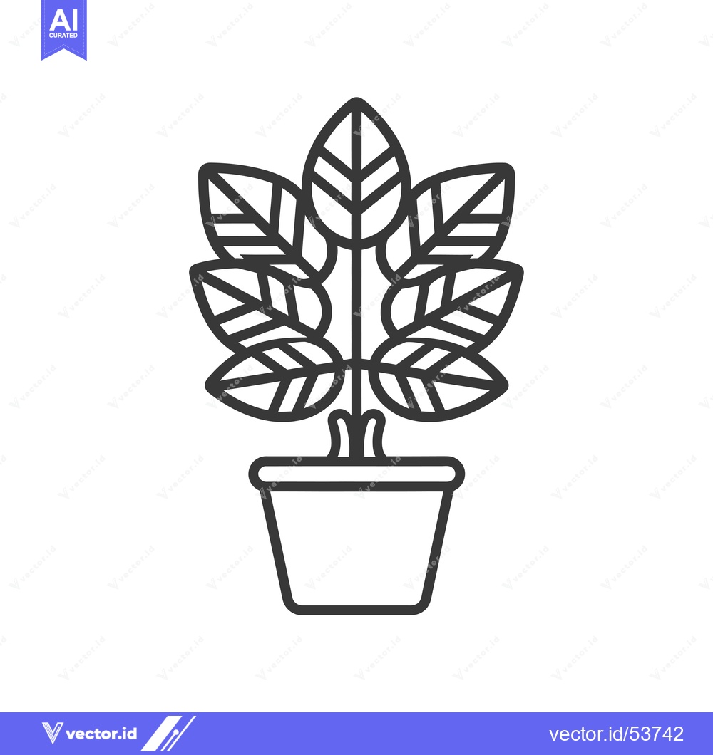 Premium Vector of Line art illustration of a potted plant with four leaves
