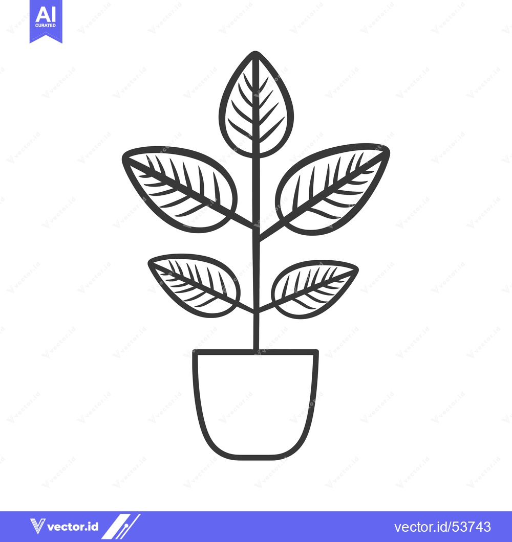 Premium Vector dari Line art illustration of a potted plant with four leaves