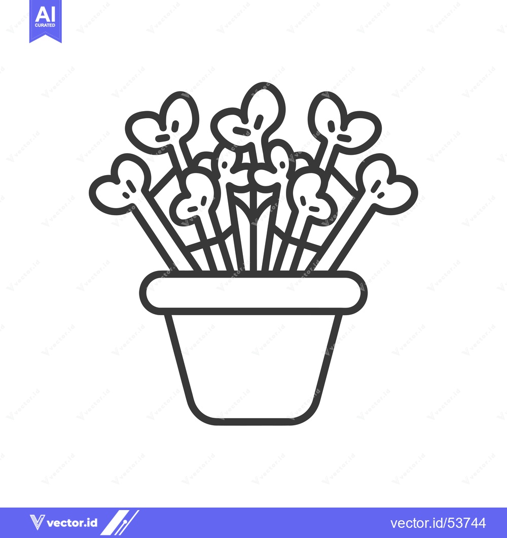 Premium Vector of Line Art Illustration of a Potted Plant with Heart-Shaped Leaves