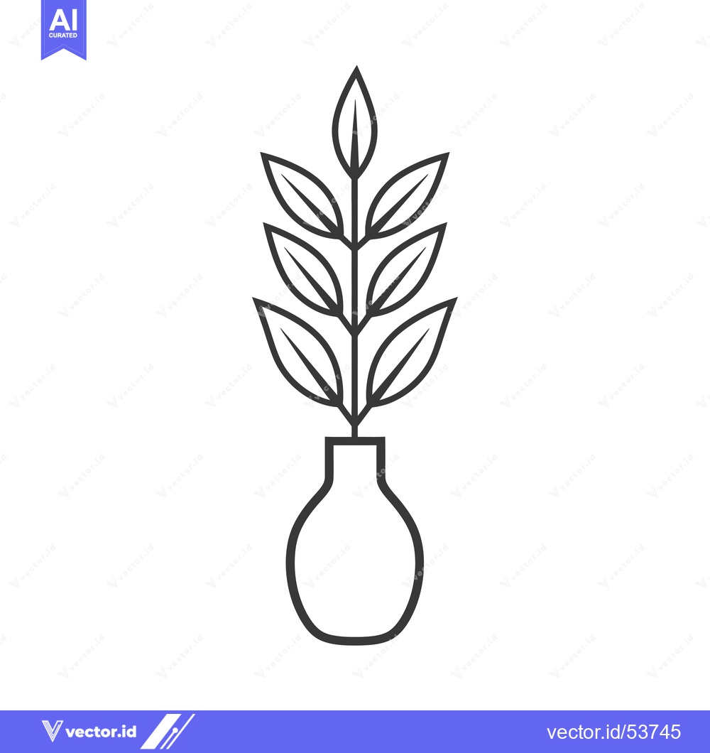 Premium Vector of Line art illustration of a potted plant with leaves