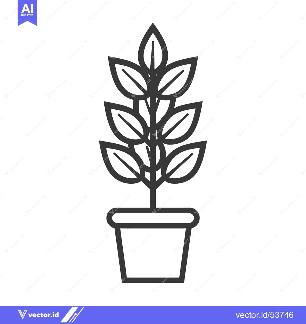 Premium Vector dari Line Art Illustration of a Potted Plant with Multiple Leaves