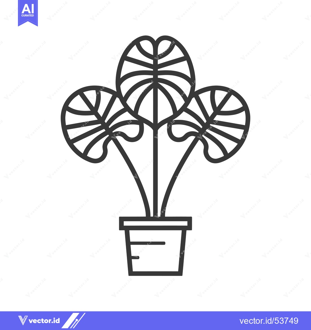 Premium Vector dari Line art illustration of a potted plant with three leaves