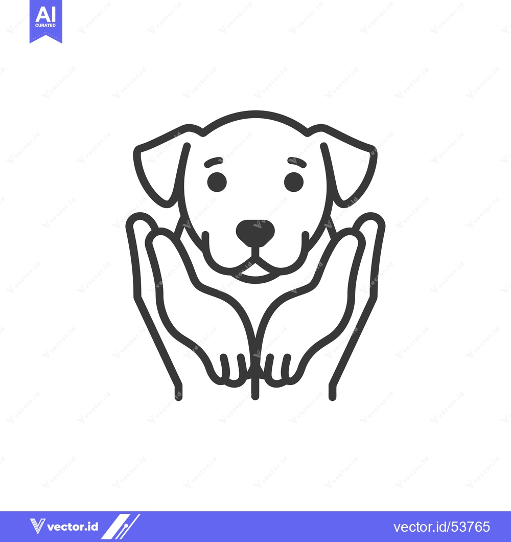 Premium Vector of Line art illustration of a puppy in protective hands