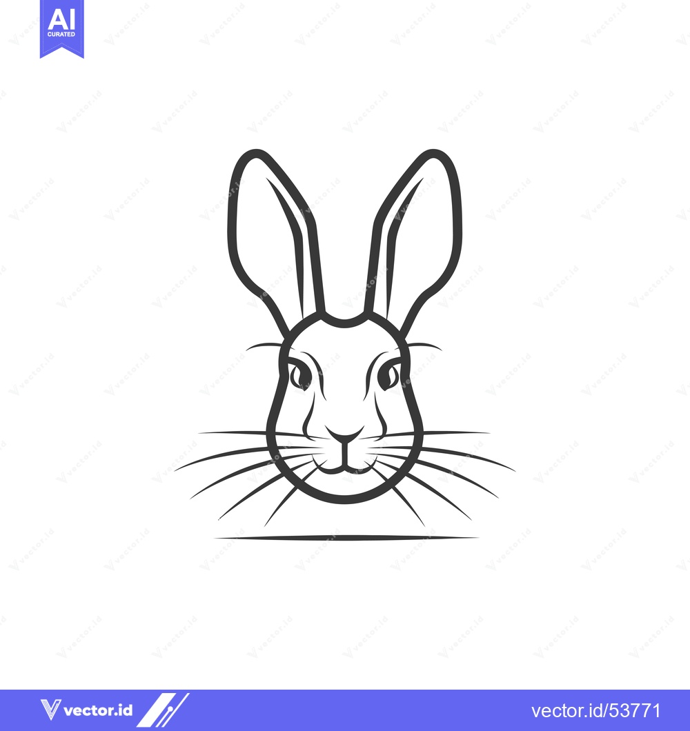 Premium Vector of Line art illustration of a rabbit's face with large ears and whiskers