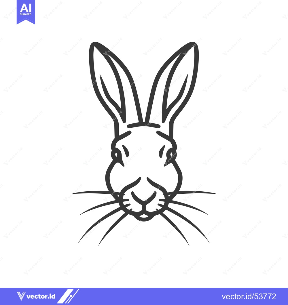 Premium Vector dari Line Art Illustration of a Rabbit's Face with Large Ears and Whiskers