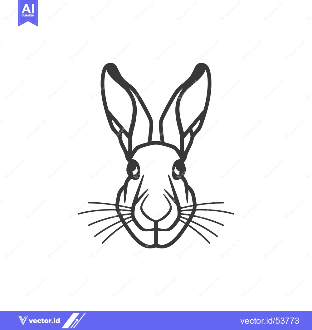 Premium Vector of Line art illustration of a rabbit's face with long ears and whiskers