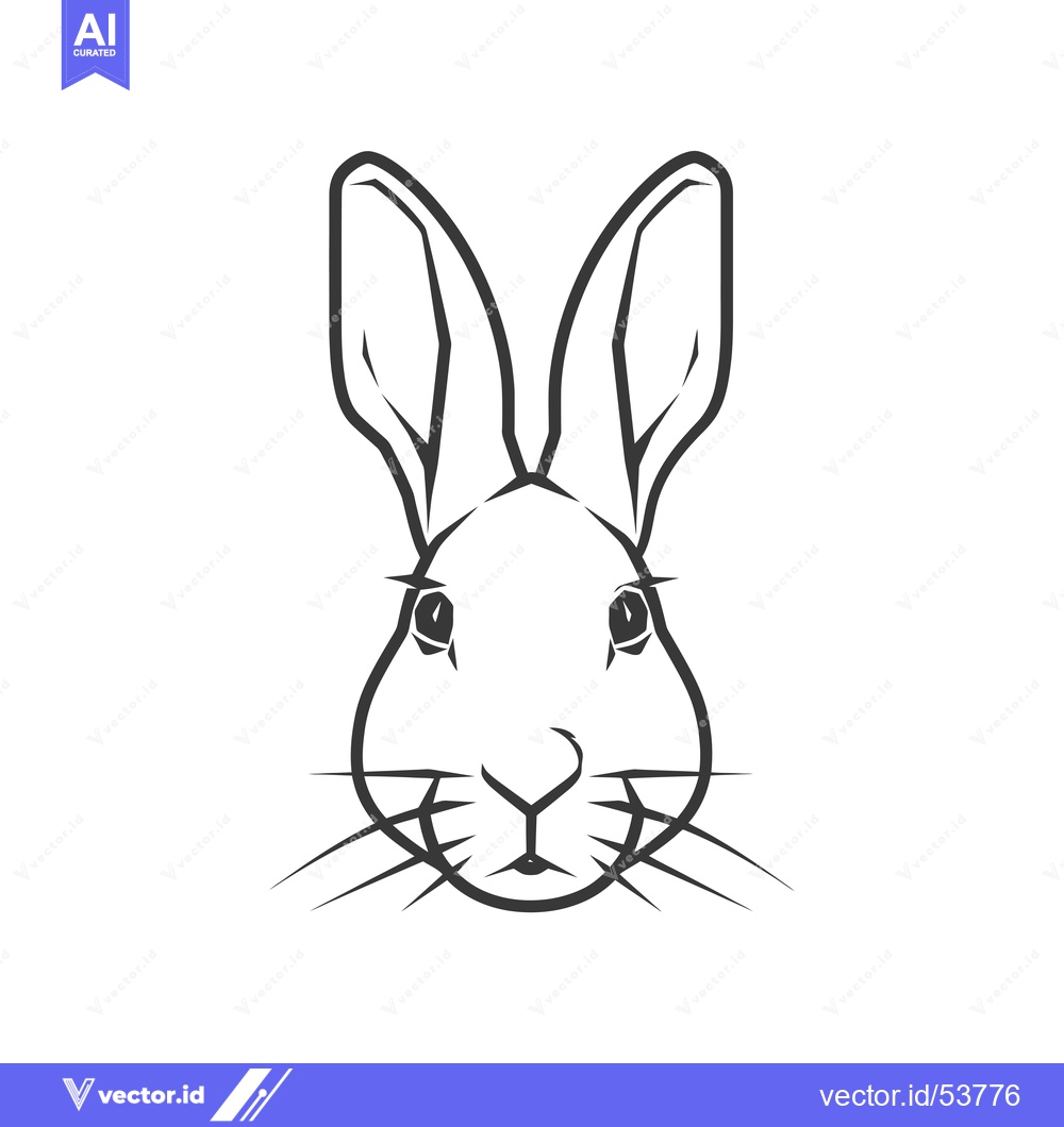Premium Vector dari Line Art Illustration of a Rabbit's Head Facing Forward