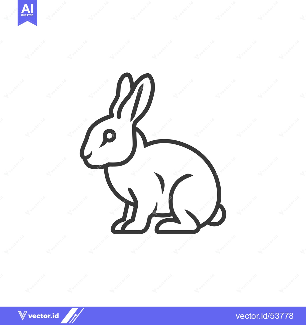 Premium Vector dari Line art illustration of a rabbit sitting on its haunches