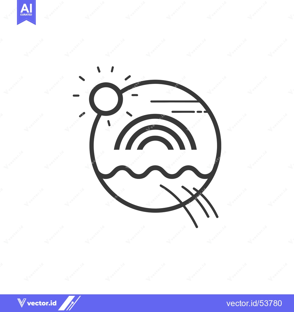 Premium Vector dari Line Art Illustration of a Rainbow, Sun, and Water Waves in a Circle