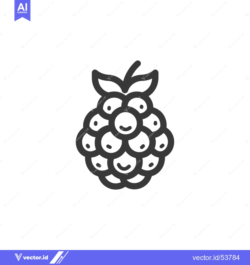 Premium Vector of Line art illustration of a raspberry with a stem and leaves