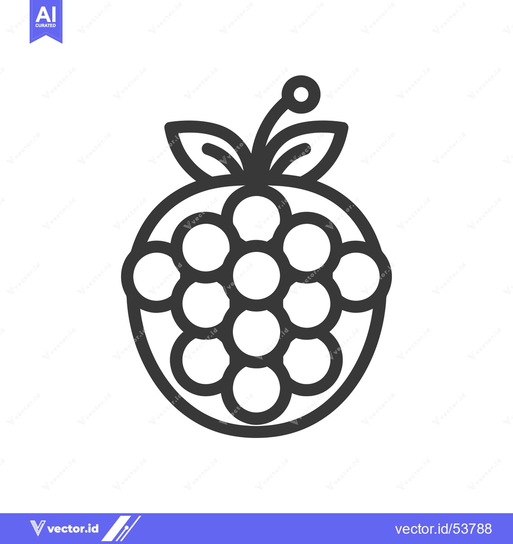 Premium Vector of Line Art Illustration of a Raspberry with Leaves