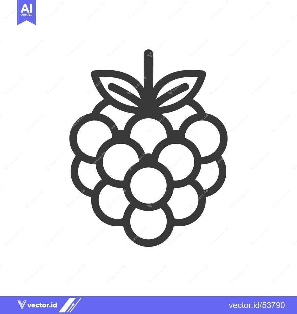 Premium Vector of Line art illustration of a raspberry with leaves