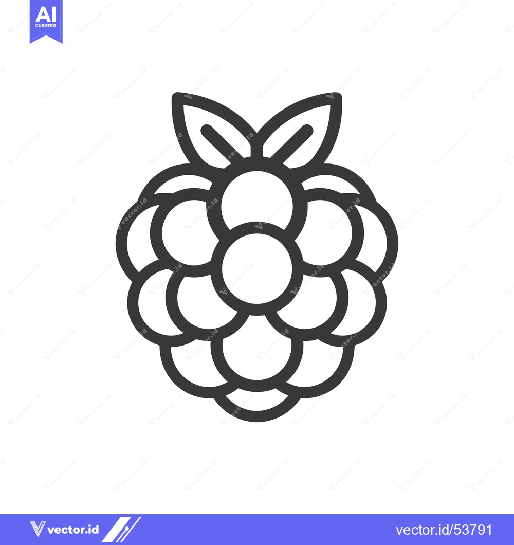 Premium Vector of Line Art Illustration of a Raspberry with Leaves