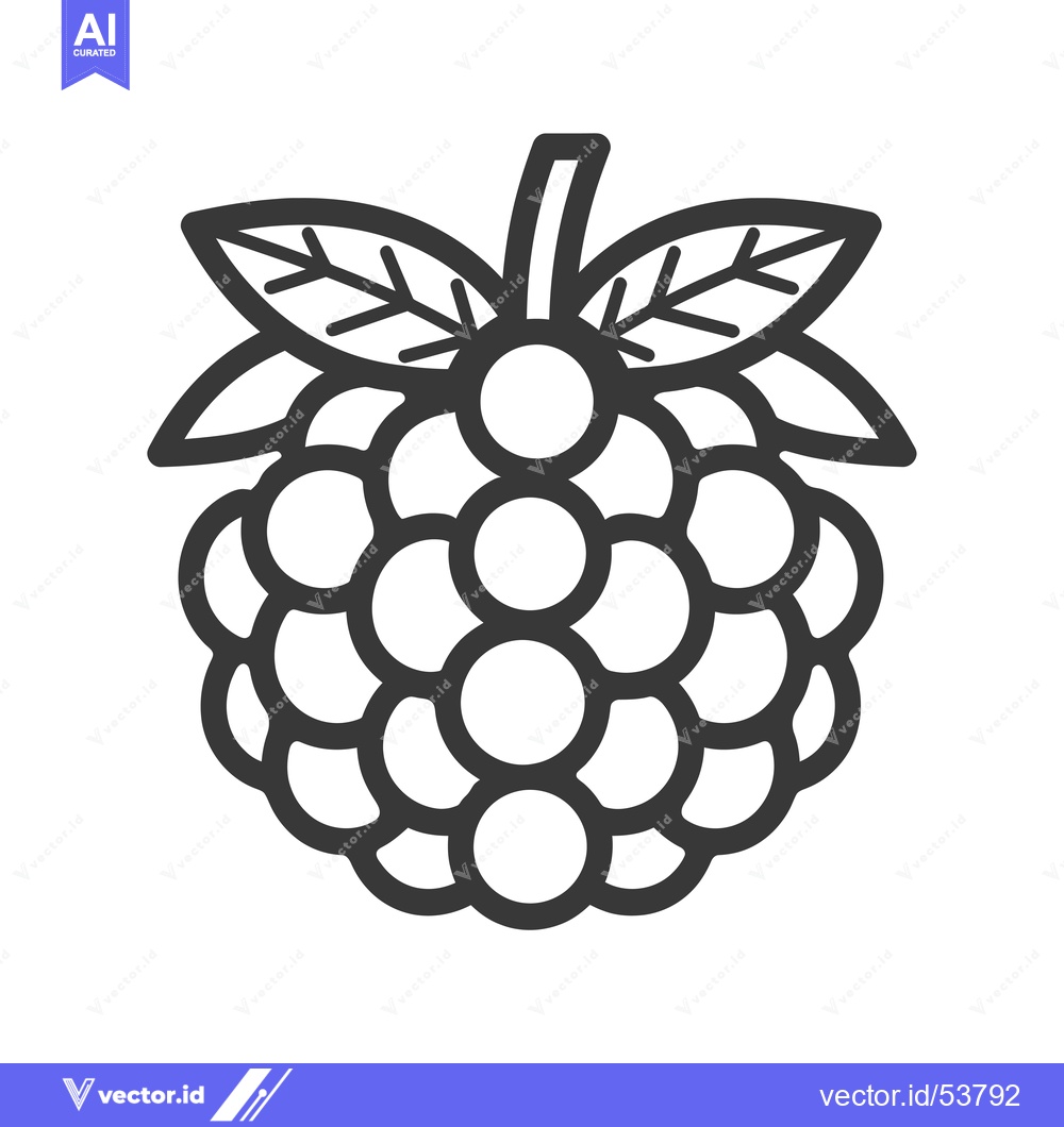Premium Vector dari Line Art Illustration of a Raspberry with Leaves