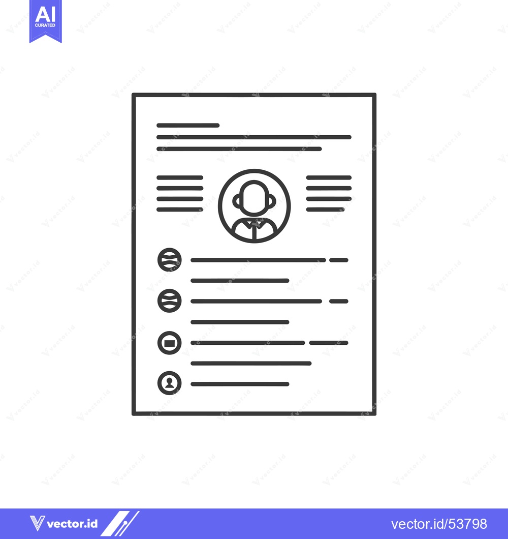 Premium Vector of Line art illustration of a resume document with a profile picture
