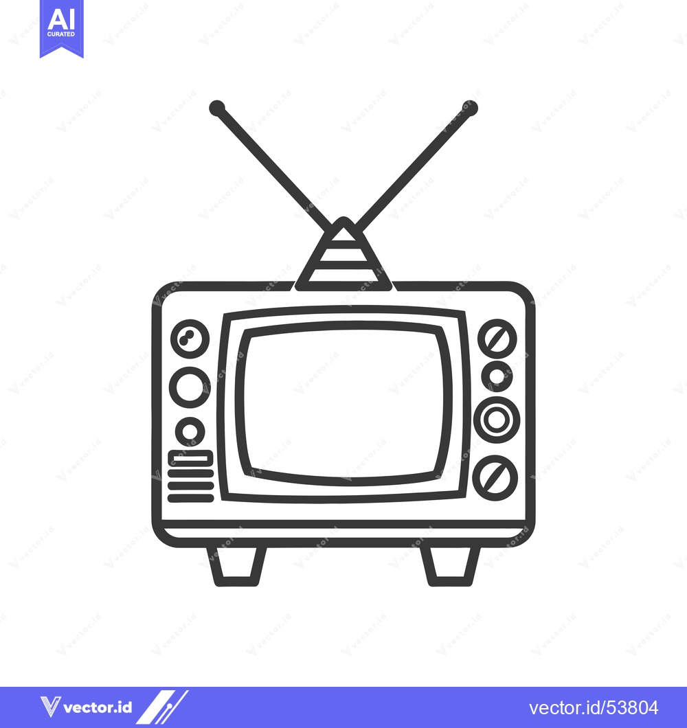 Premium Vector of Line Art Illustration of a Retro Television Set with Antenna