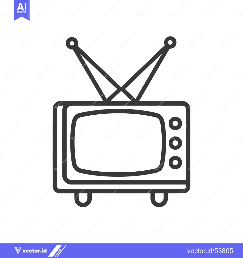 Premium Vector of Line Art Illustration of a Retro Television Set with Antennae