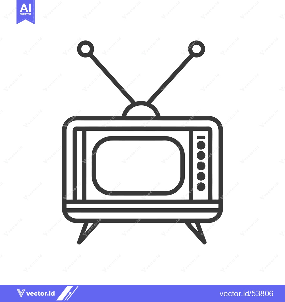 Premium Vector of Line Art Illustration of a Retro Television with Antenna