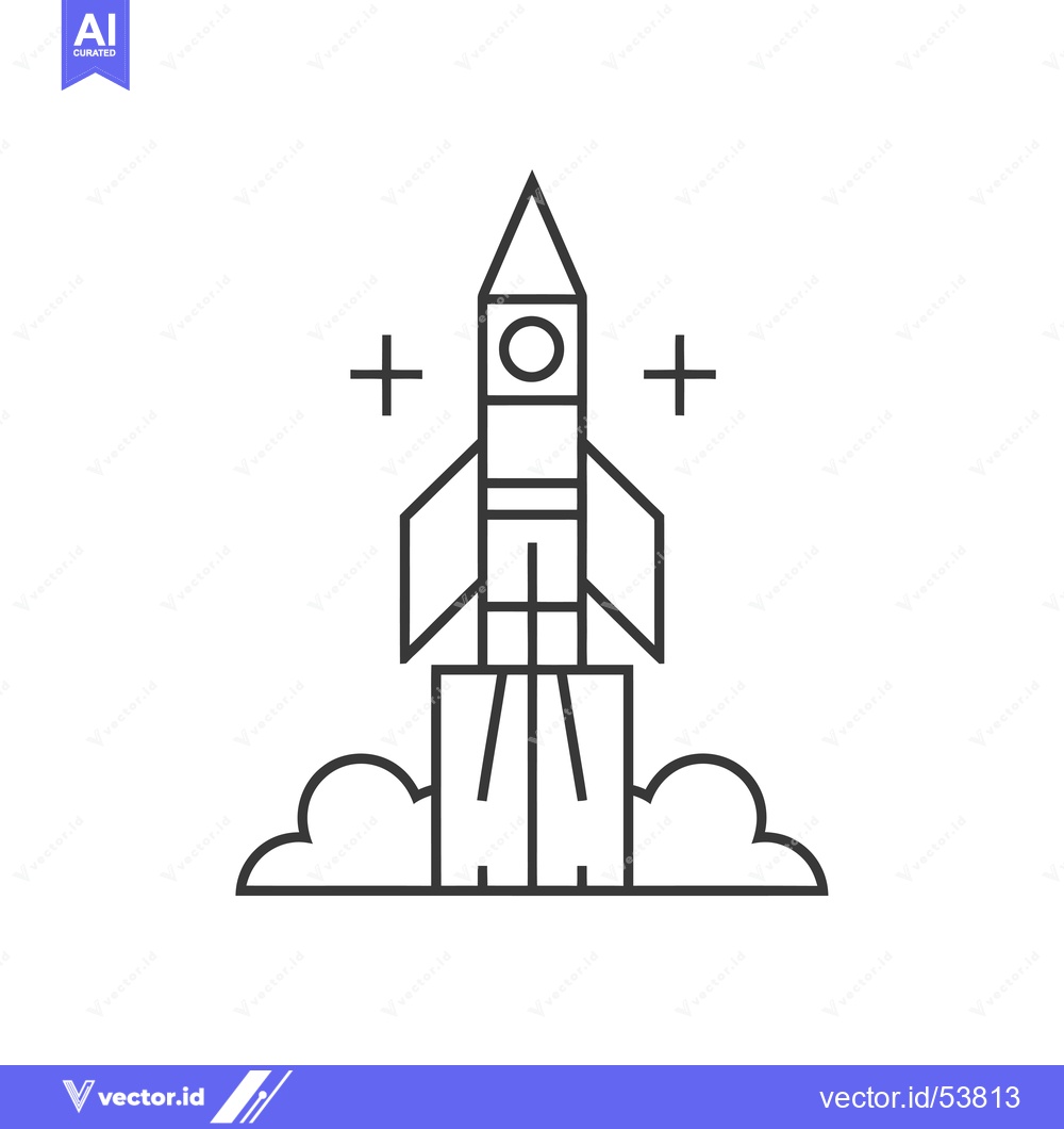 Premium Vector dari Line Art Illustration of a Rocket Launching from a Platform