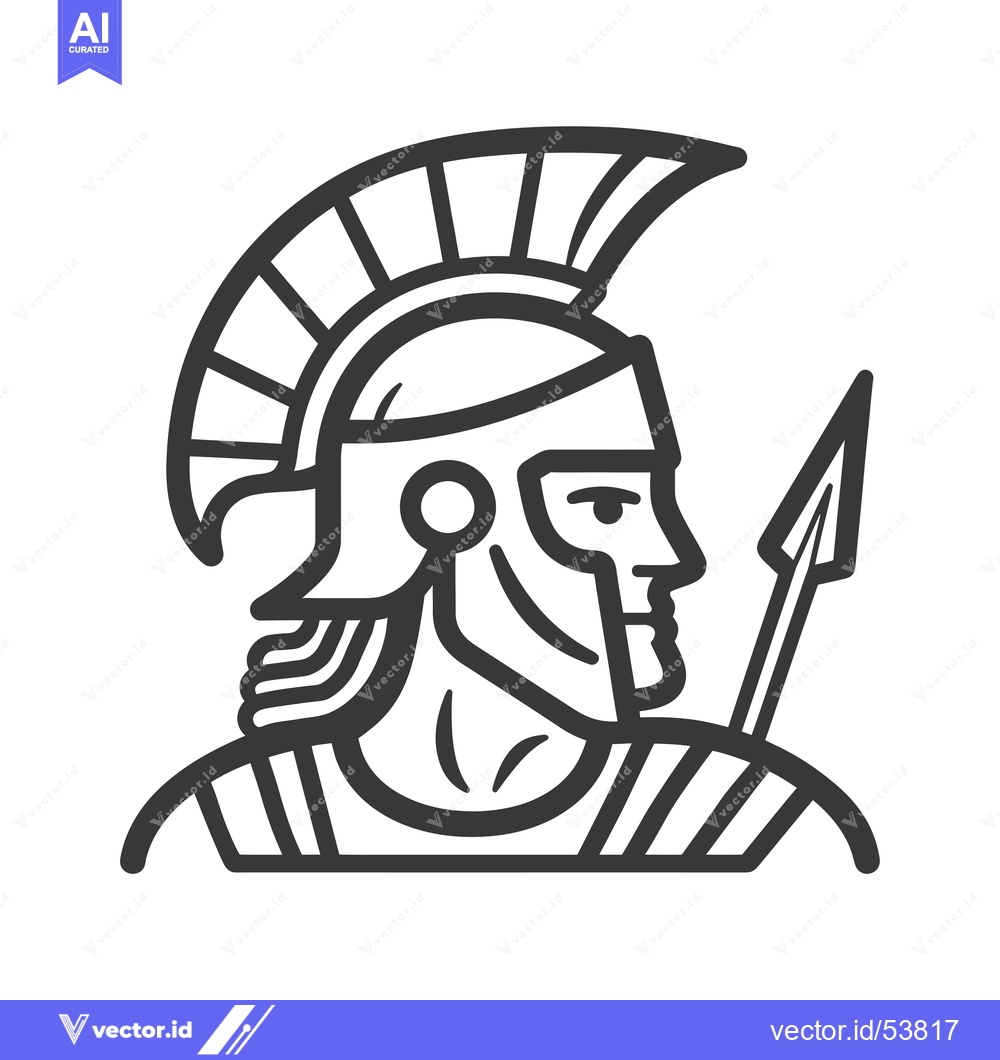 Premium Vector dari Line Art Illustration of a Roman Warrior with Helmet and Spear