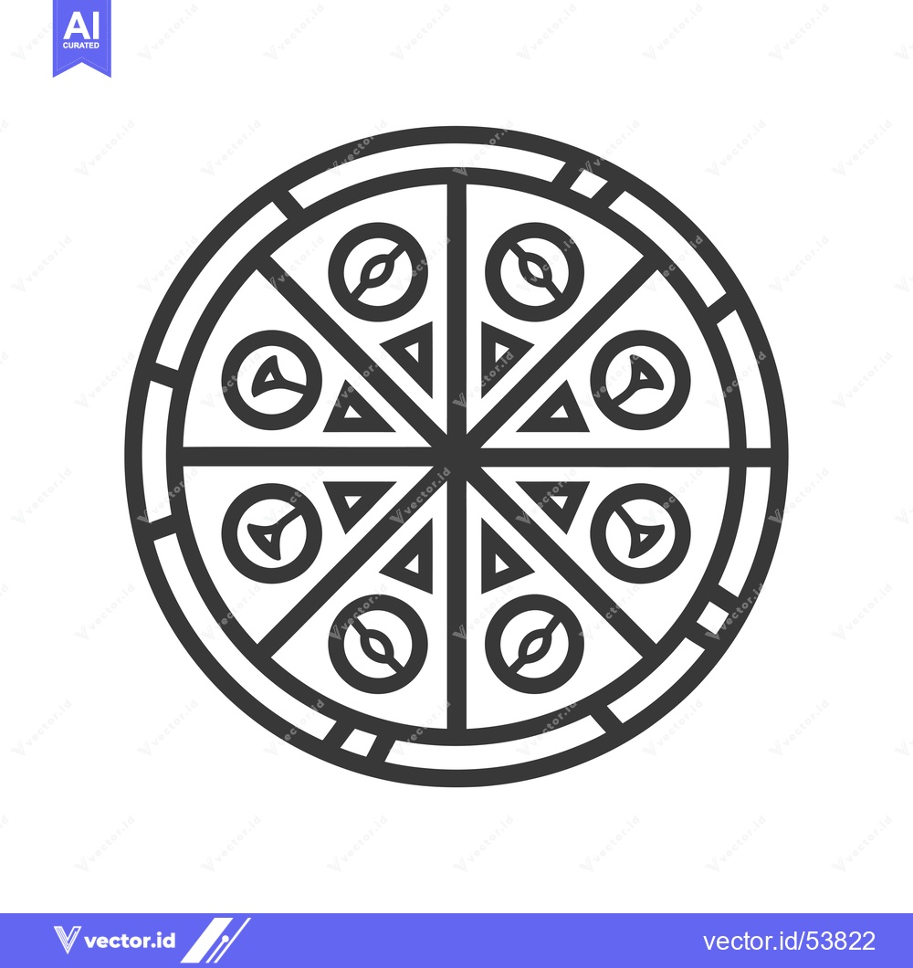 Premium Vector of Line Art Illustration of a Round Pizza with Eight Slices