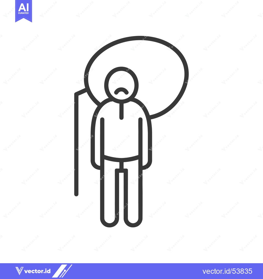 Premium Vector dari Line art illustration of a sad person standing with a thought bubble