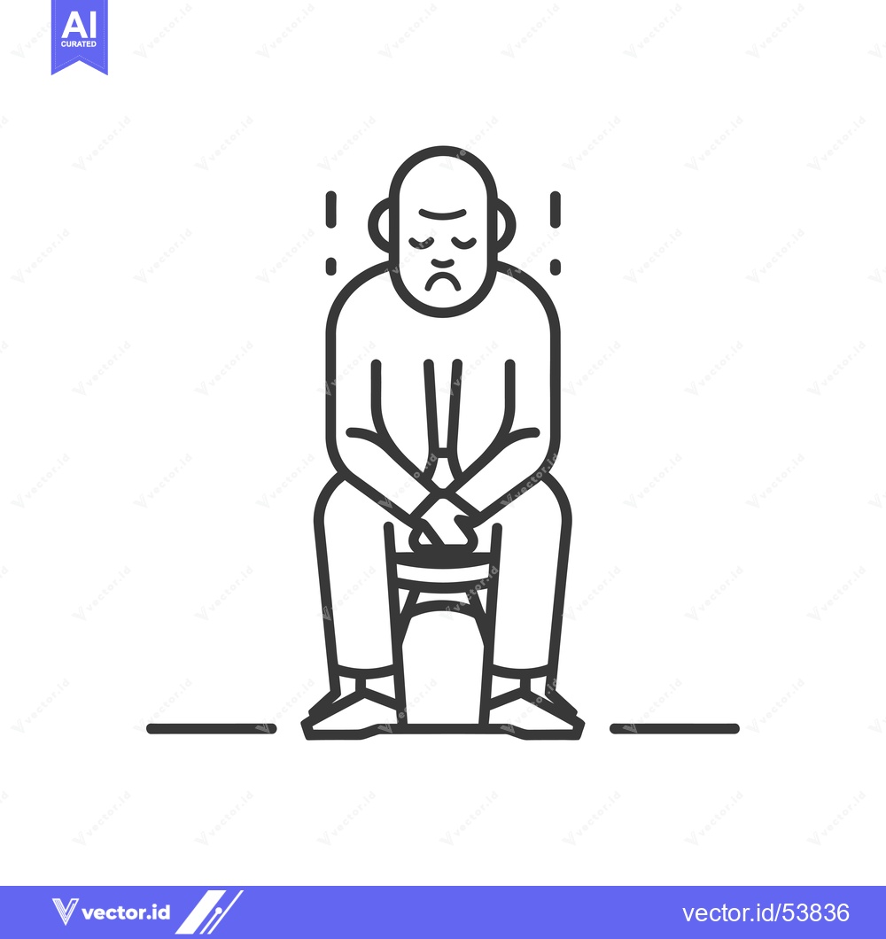 Premium Vector of Line art illustration of a sad, seated man