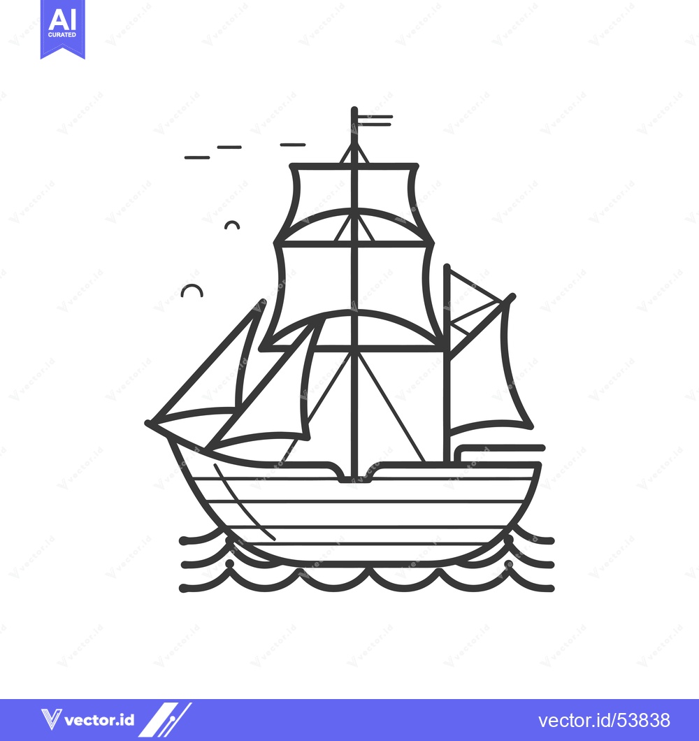 Premium Vector dari Line Art Illustration of a Sailing Ship with a Flag