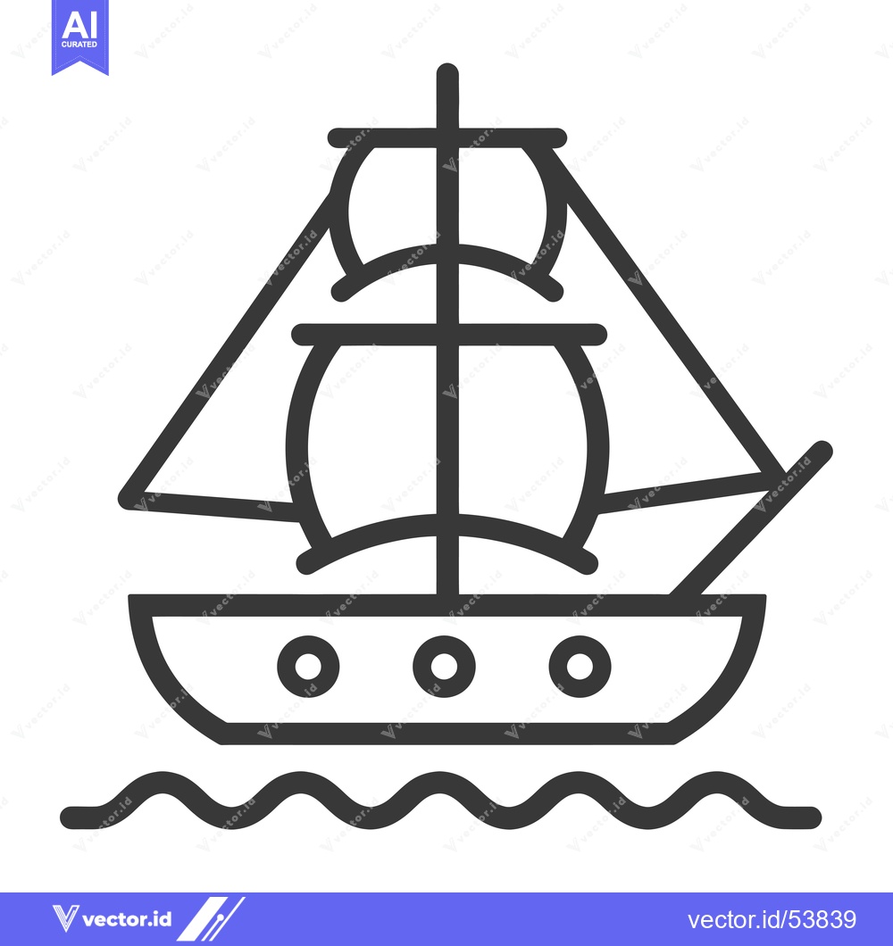 Premium Vector dari Line Art Illustration of a Sailing Ship with Three Sails