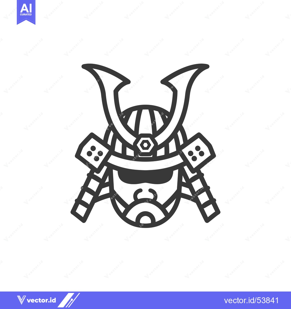 Premium Vector of Line art illustration of a samurai helmet with crossed swords