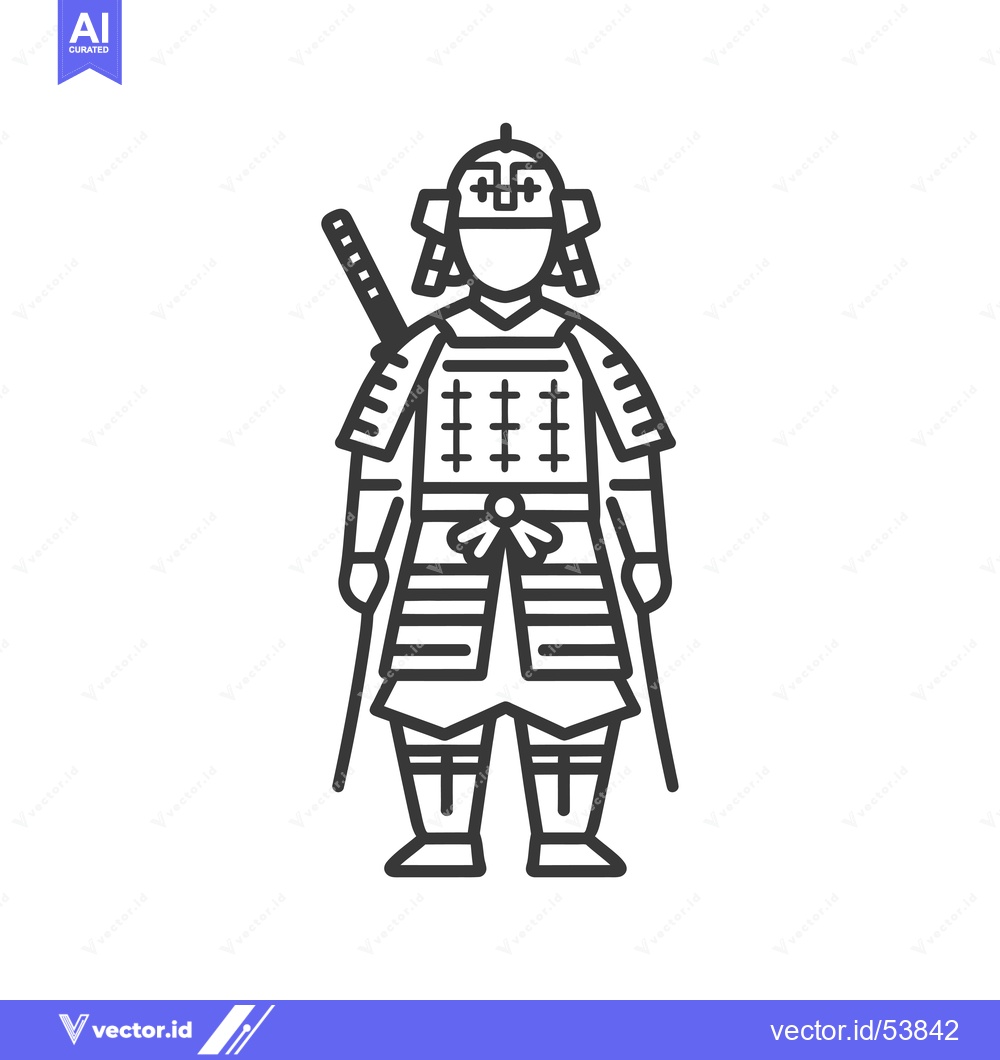 Premium Vector dari Line art illustration of a samurai in armor with a katana