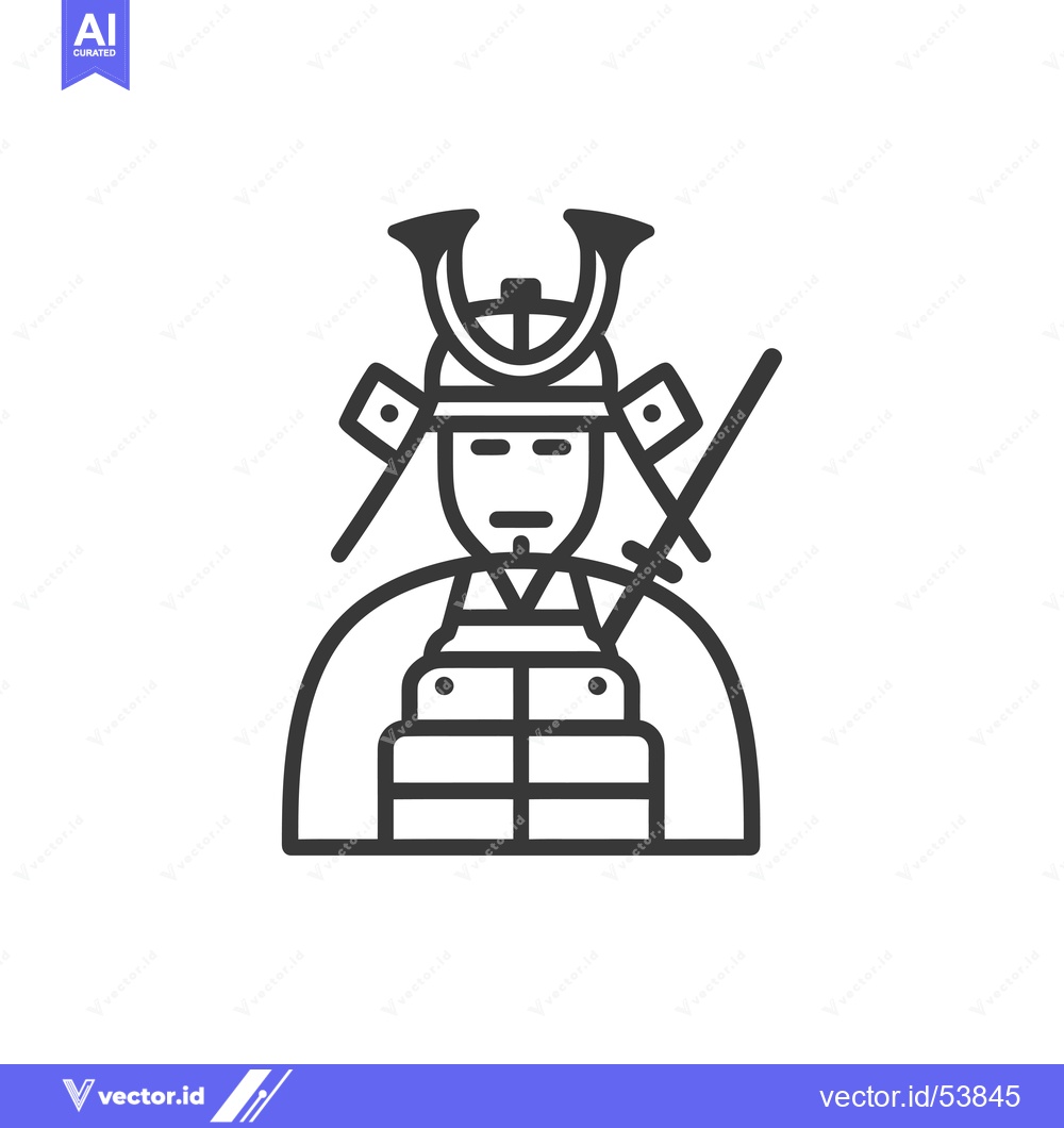 Premium Vector of Line art illustration of a samurai warrior in armor