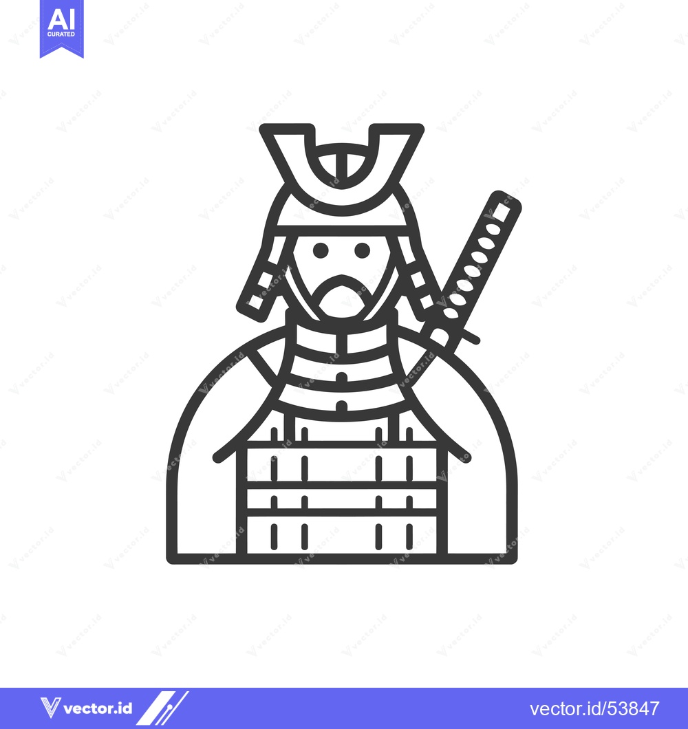 Premium Vector dari Line art illustration of a samurai warrior in armor with a katana