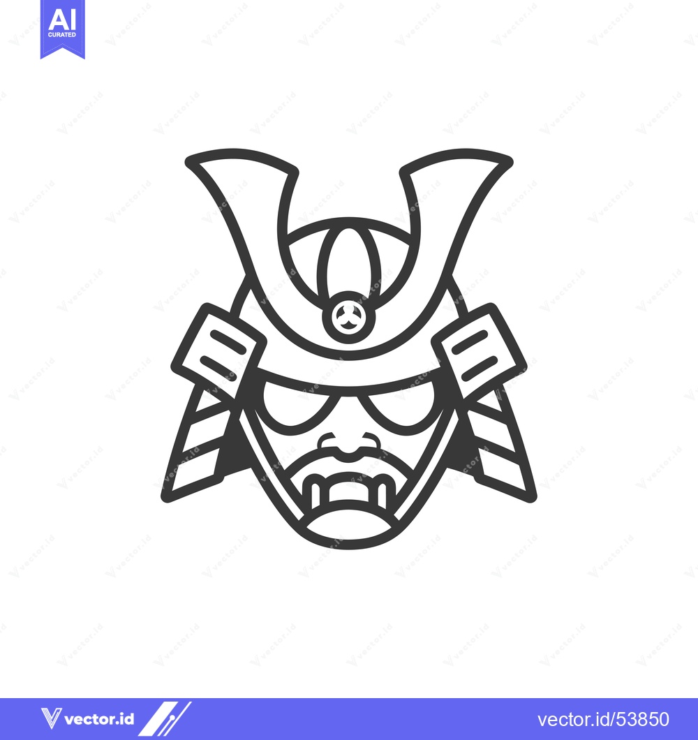 Premium Vector dari Line Art Illustration of a Samurai Warrior's Face with Helmet