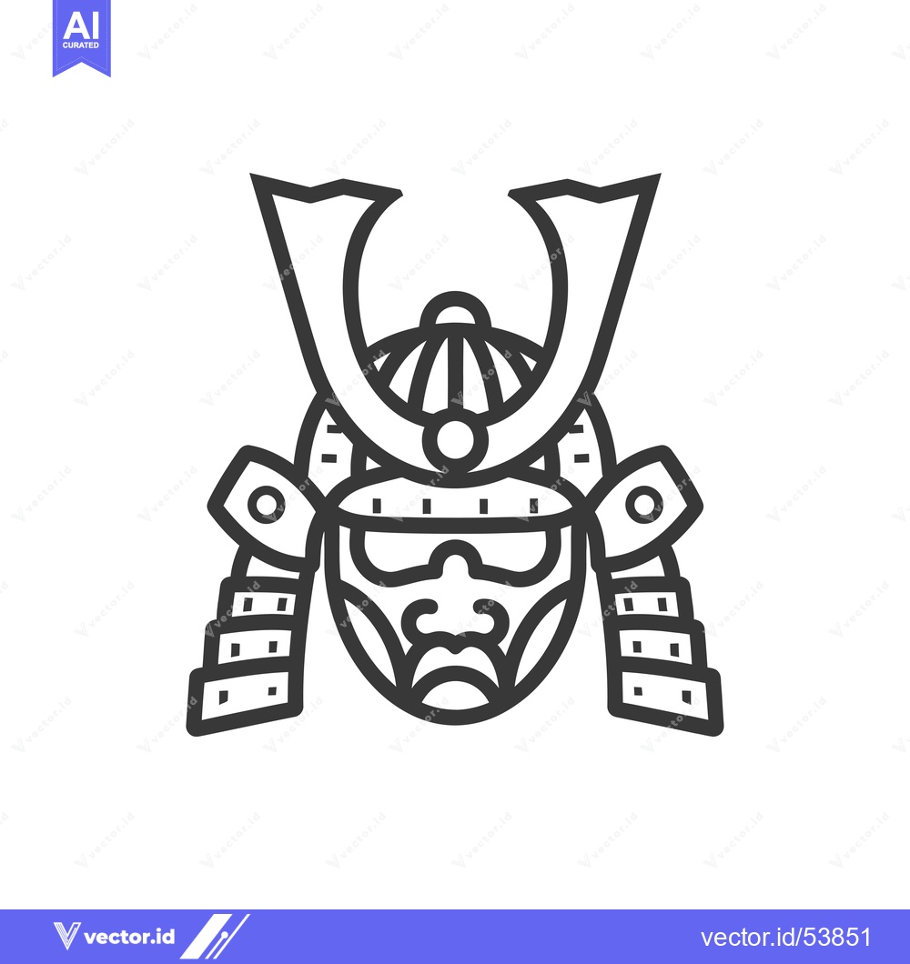 Premium Vector of Line Art Illustration of a Samurai Warrior's Face with Helmet