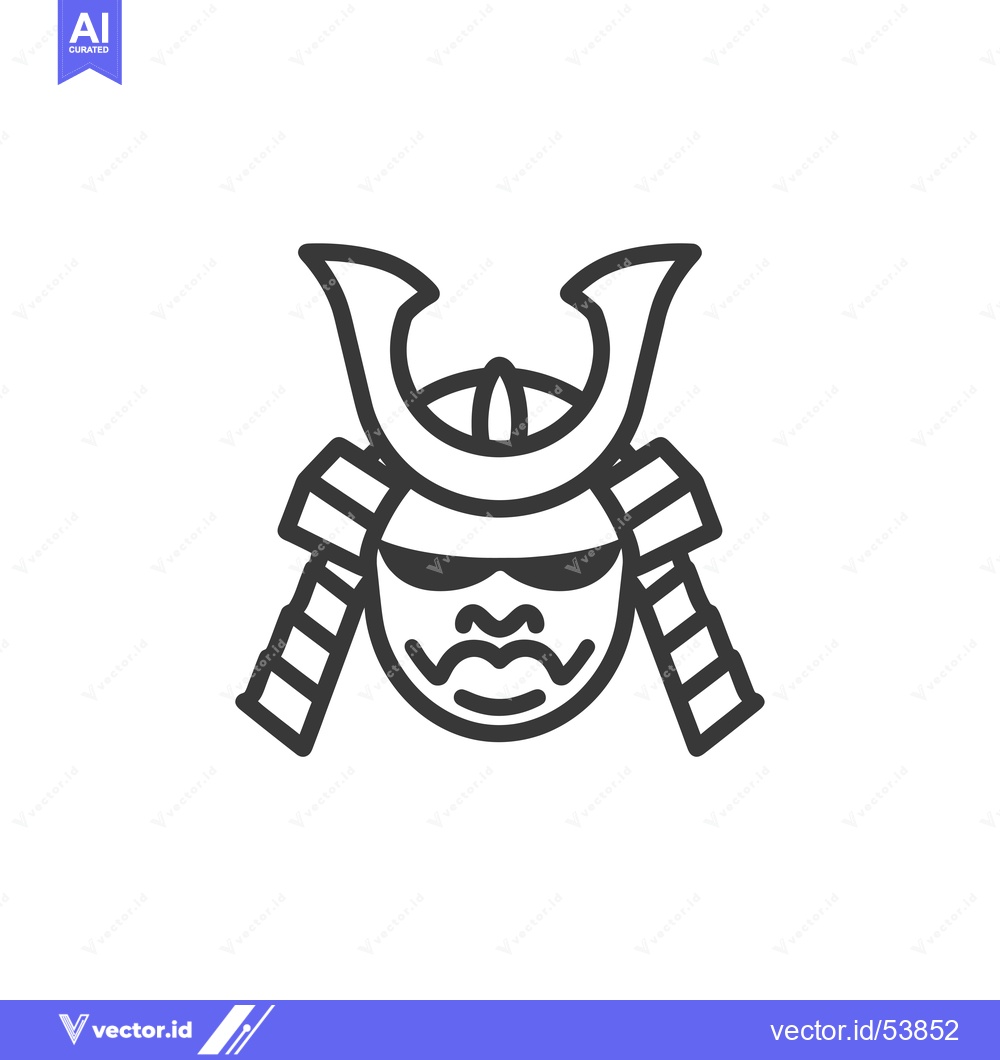 Premium Vector of Line art illustration of a samurai warrior's face with helmet and armo