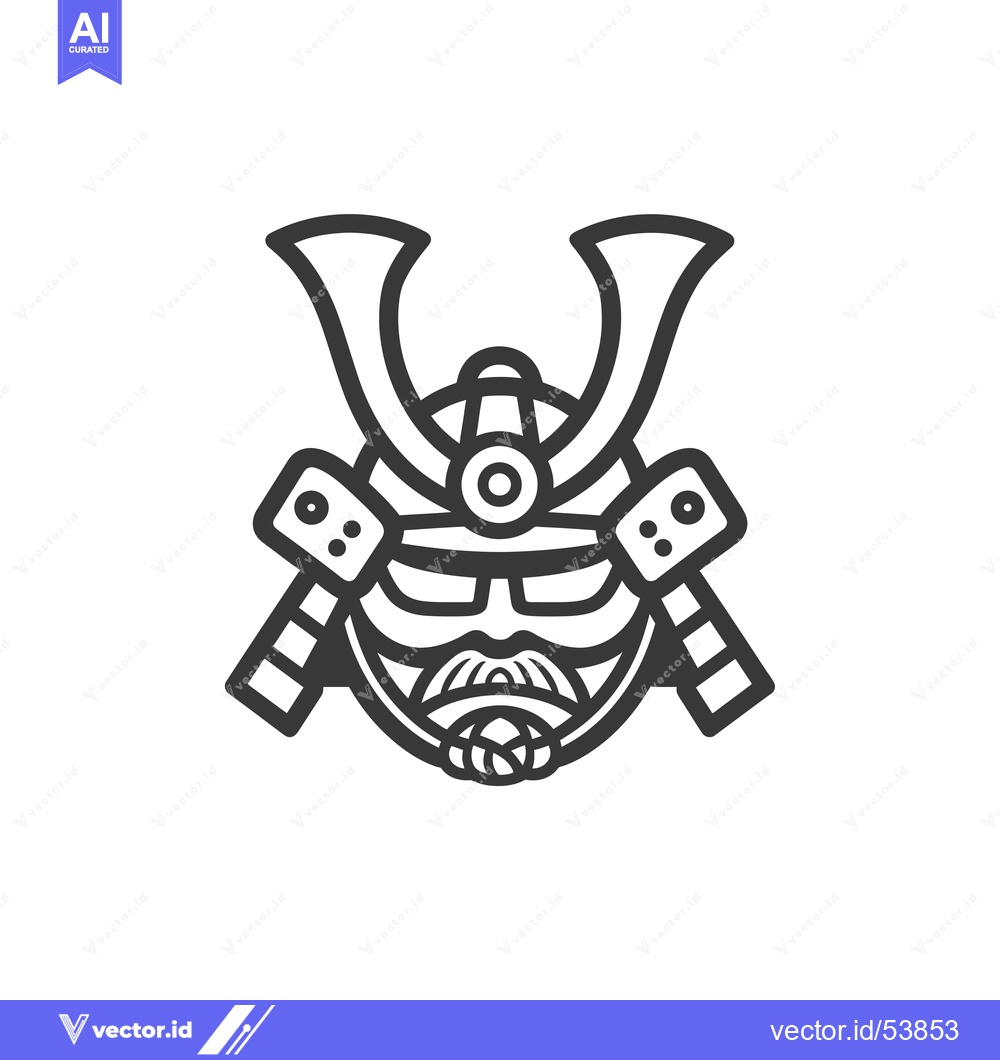 Premium Vector dari Line Art Illustration of a Samurai Warrior's Face with Helmet and Faci