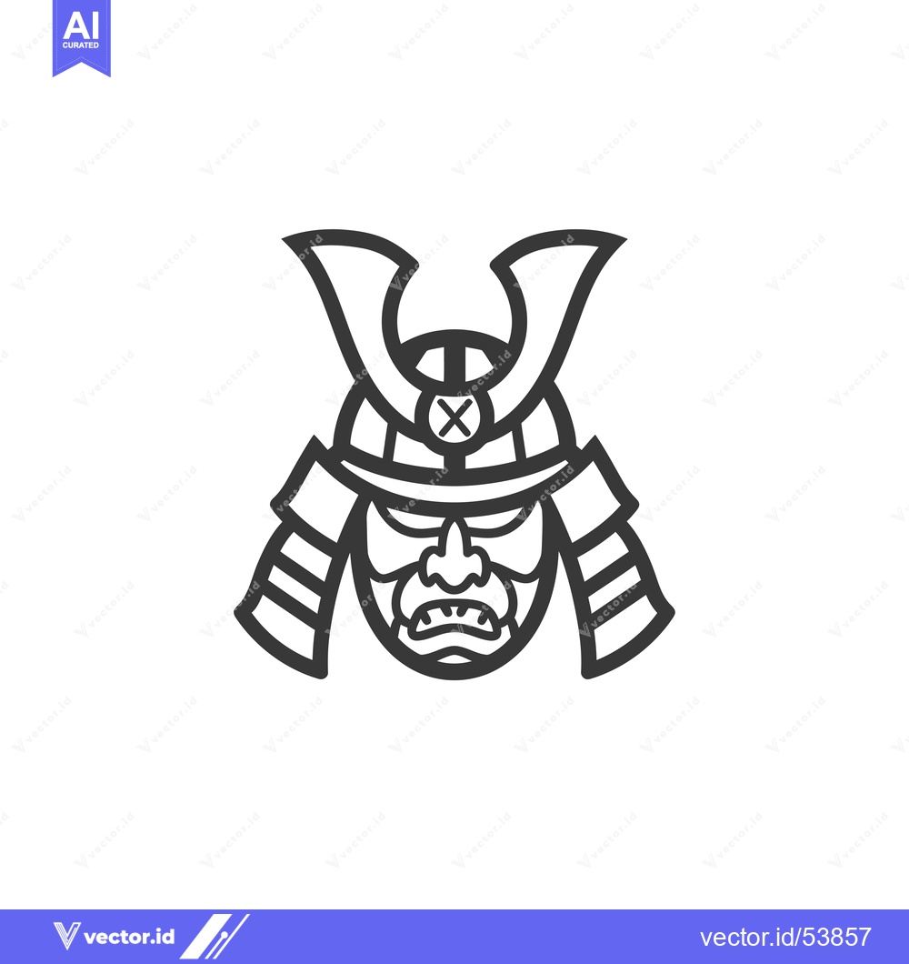 Premium Vector of Line Art Illustration of a Samurai Warrior's Head with Helmet and Armo