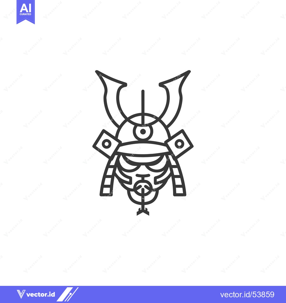 Premium Vector of Line Art Illustration of a Samurai Warrior's Helmet