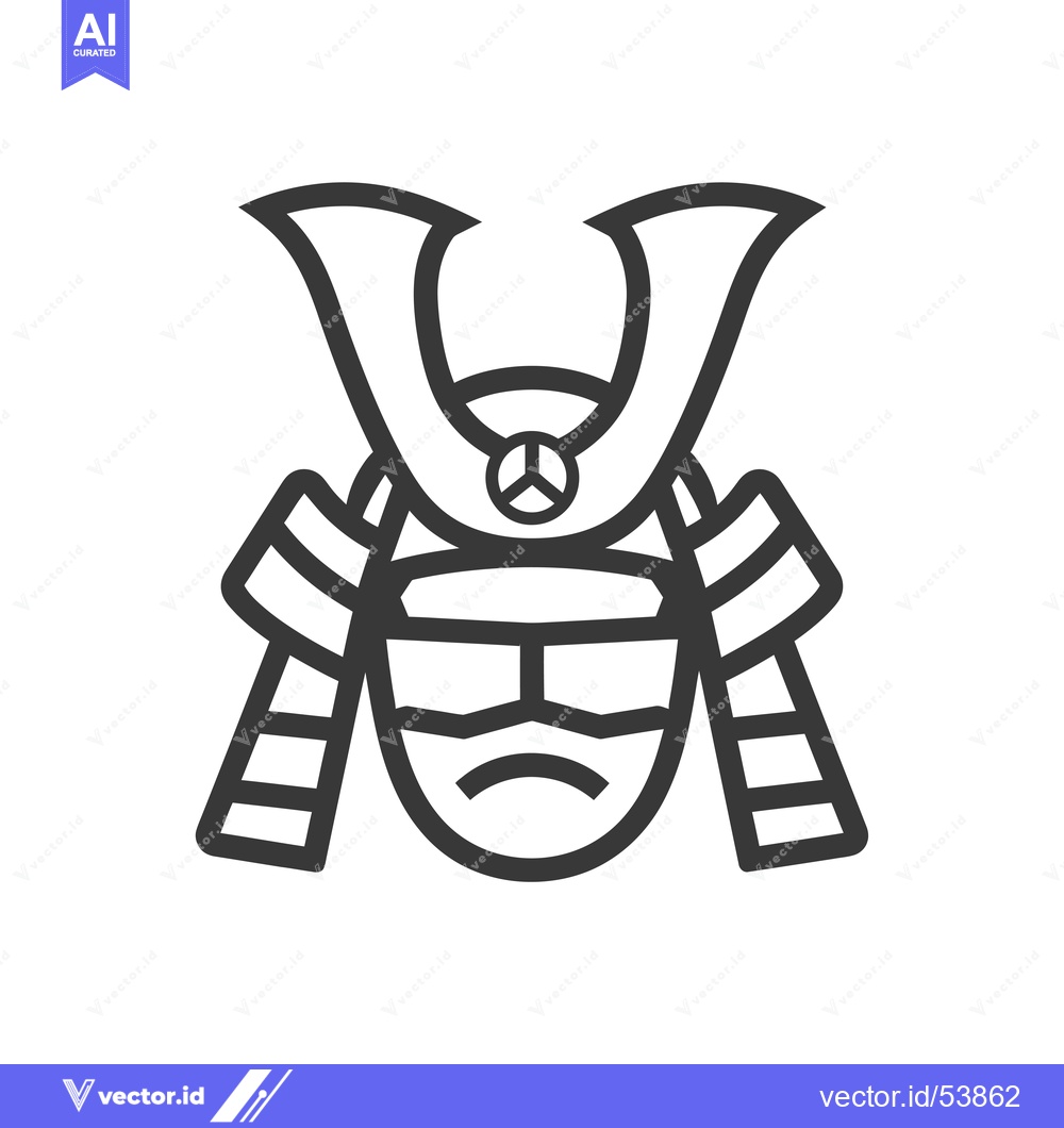 Premium Vector dari Line Art Illustration of a Samurai Warrior's Helmet with a Peace Sign