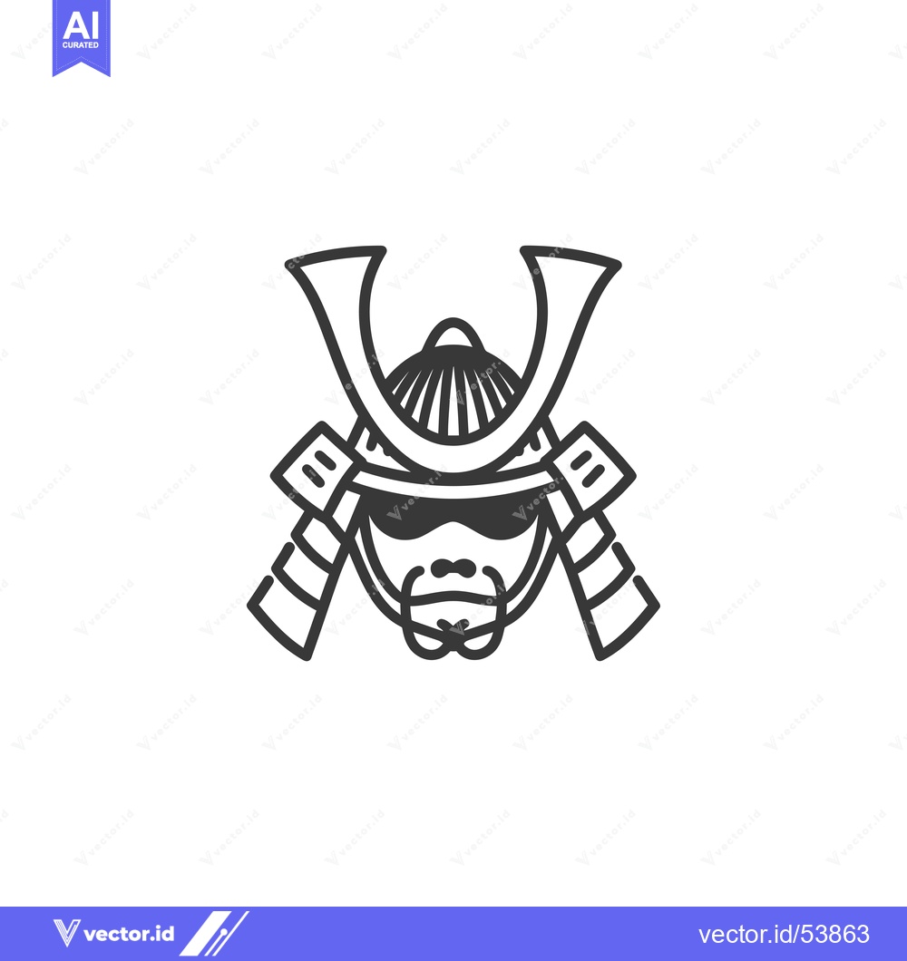 Premium Vector dari Line art illustration of a samurai warrior wearing a helmet