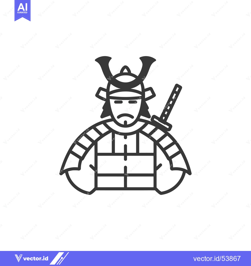 Premium Vector of Line Art Illustration of a Samurai Warrior with a Sword