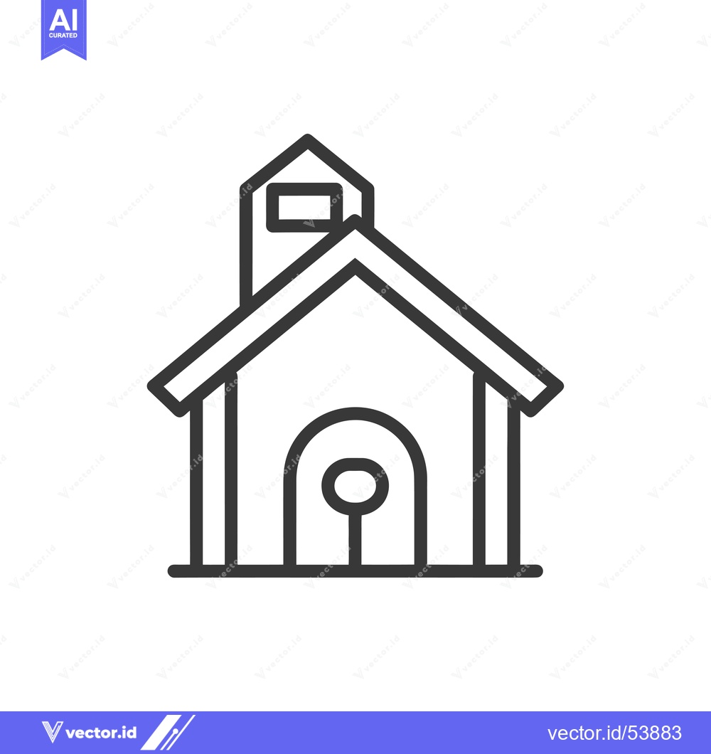 Premium Vector of Line Art Illustration of a School Building with a Bell Tower