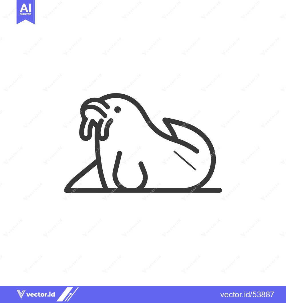 Premium Vector of Line Art Illustration of a Seal Holding a Fish