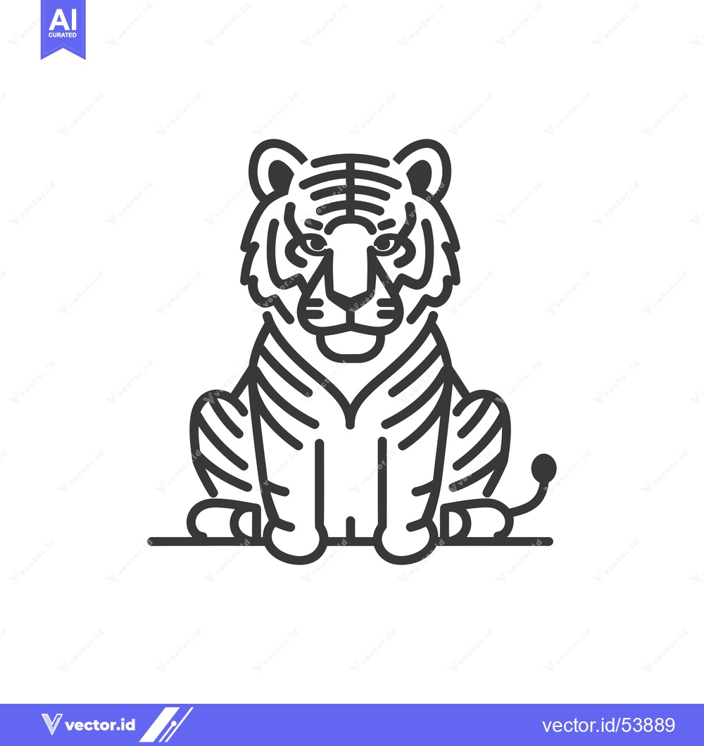 Premium Vector of Line art illustration of a seated tiger with striped fur
