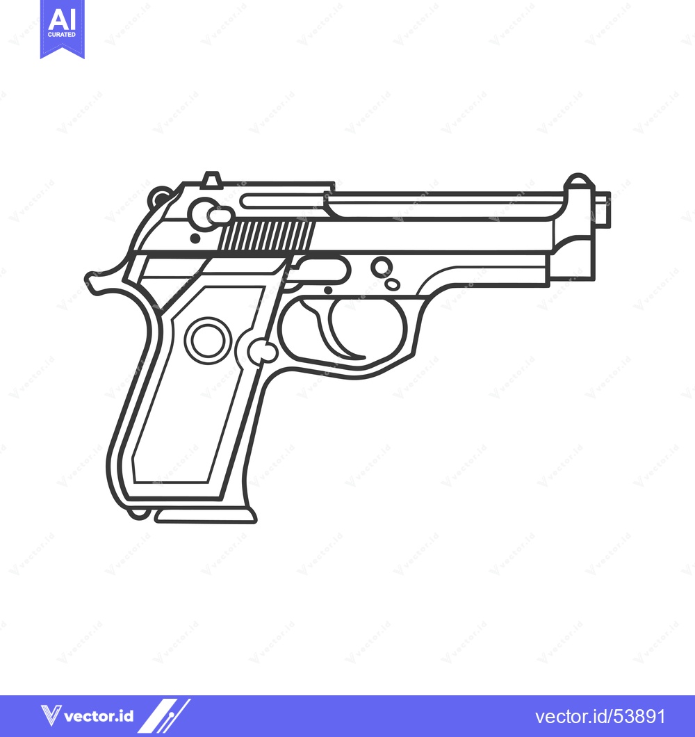Premium Vector of Line Art Illustration of a Semi-Automatic Handgun