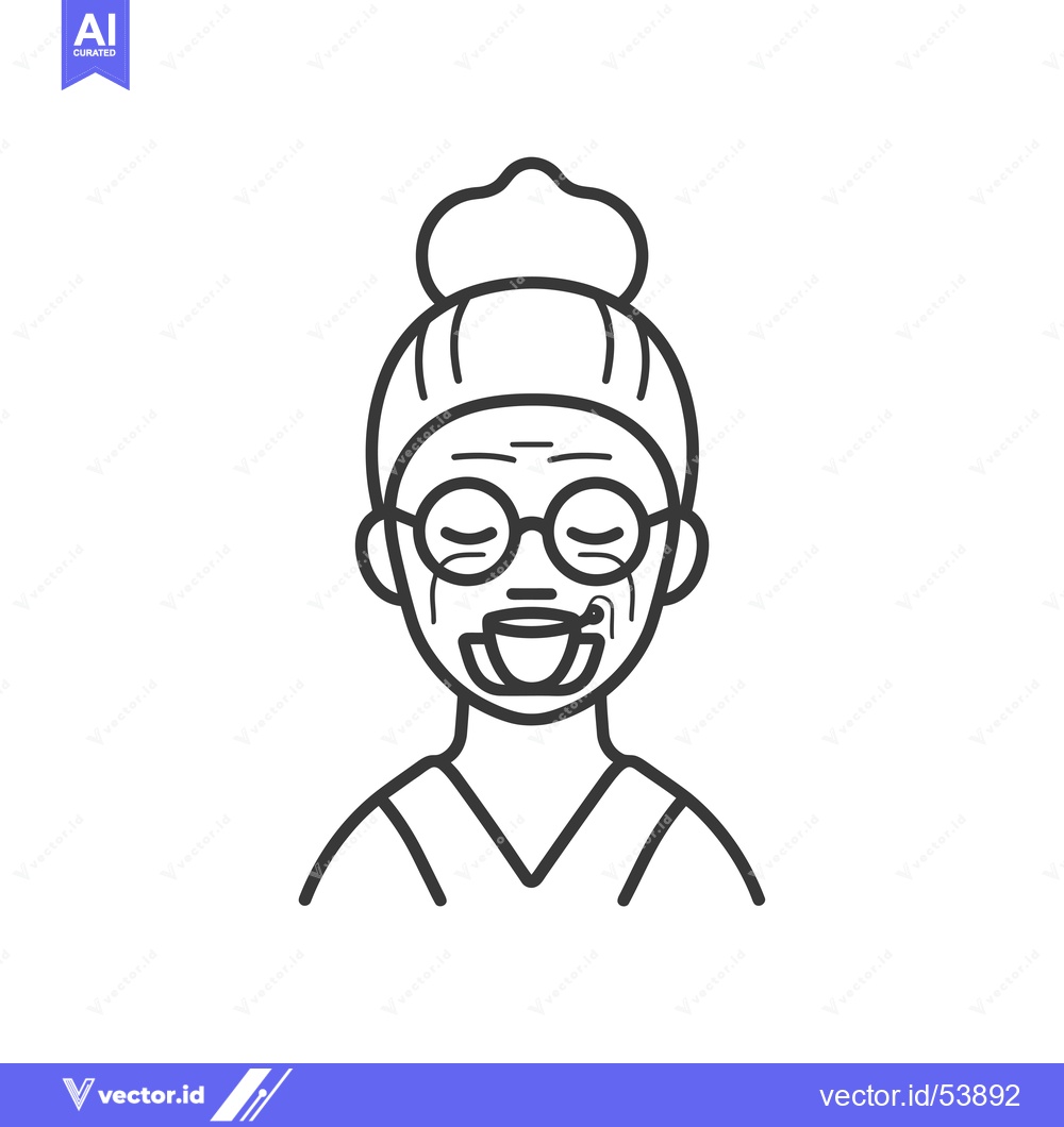 Premium Vector of Line Art Illustration of a Senior Woman with a Cup in Her Mouth