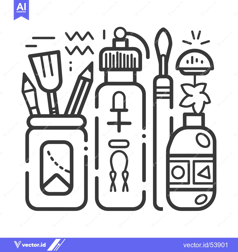 Premium Vector dari Line Art Illustration of a Set of Essential Items for Hiking and Campi