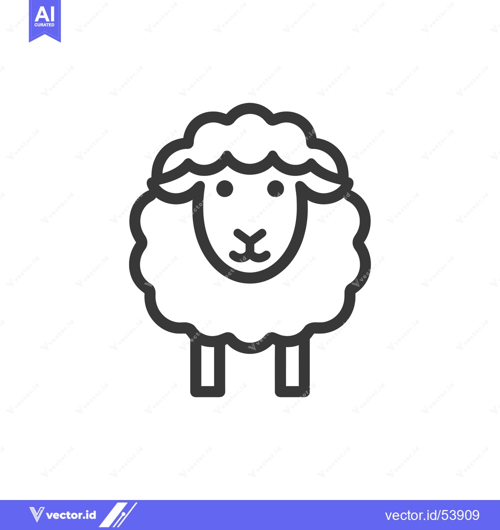Premium Vector of Line art illustration of a sheep facing forward