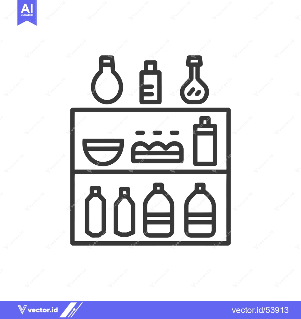 Premium Vector of Line art illustration of a shelf with various bottles and containers